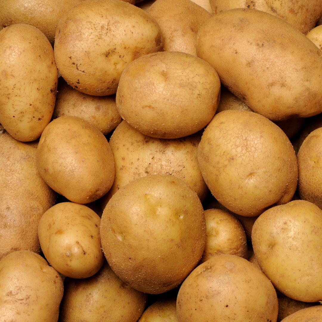 A pile of Maris Piper potatoes.